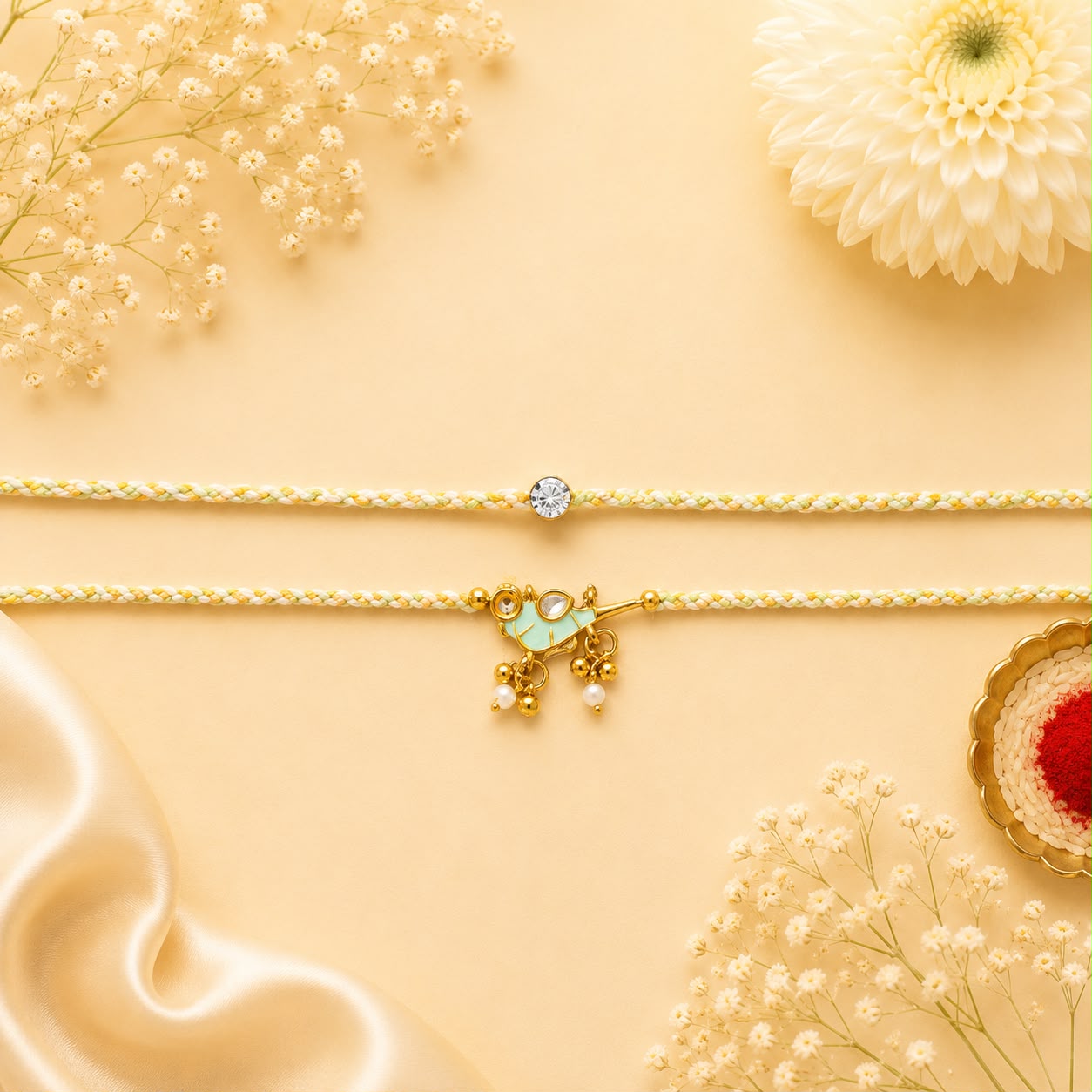 Blush Sparrow Couple Rakhi - Pastal in Parrot