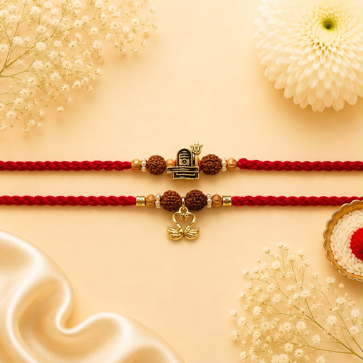 Shiv Ling & Swan Couple Rakhi Set