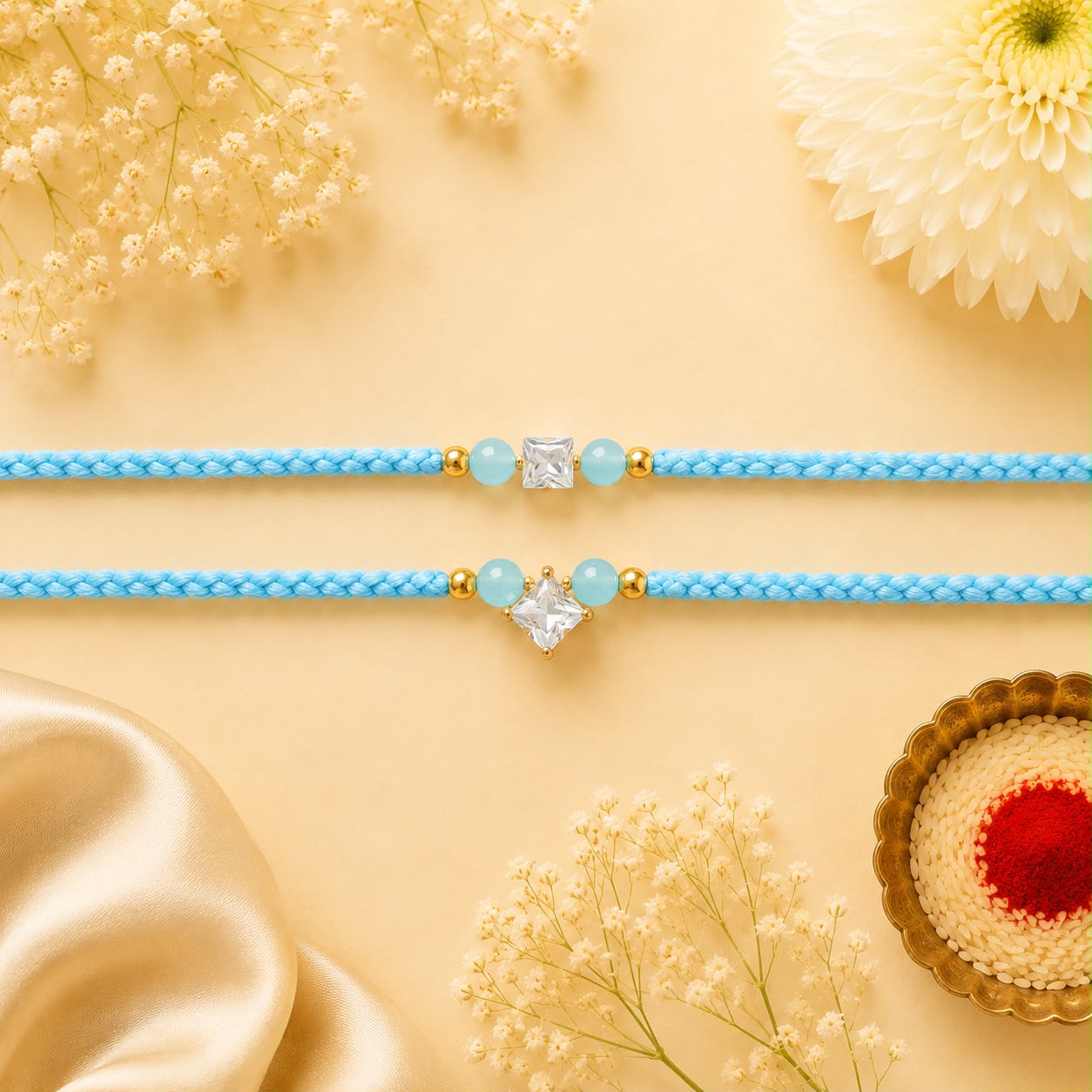 Crystal Elegance Rakhi Set – Sky Blue