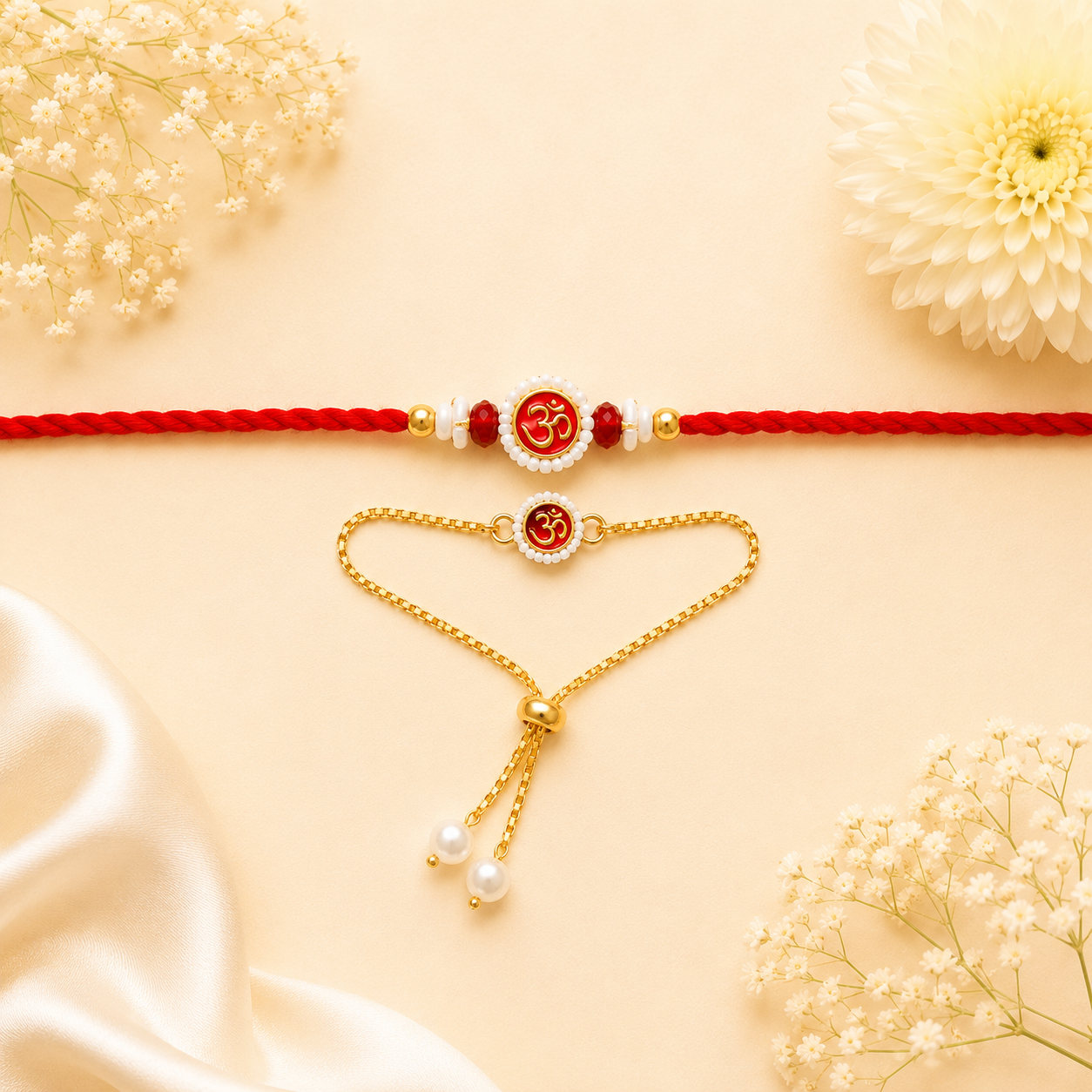 Om Meena Couple Rakhi – Red