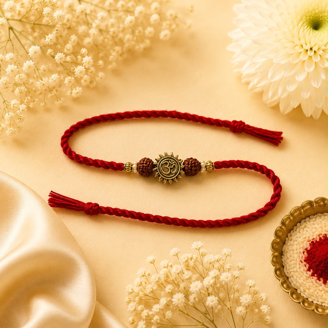Divine Om Rudraksha Rakhi – Red