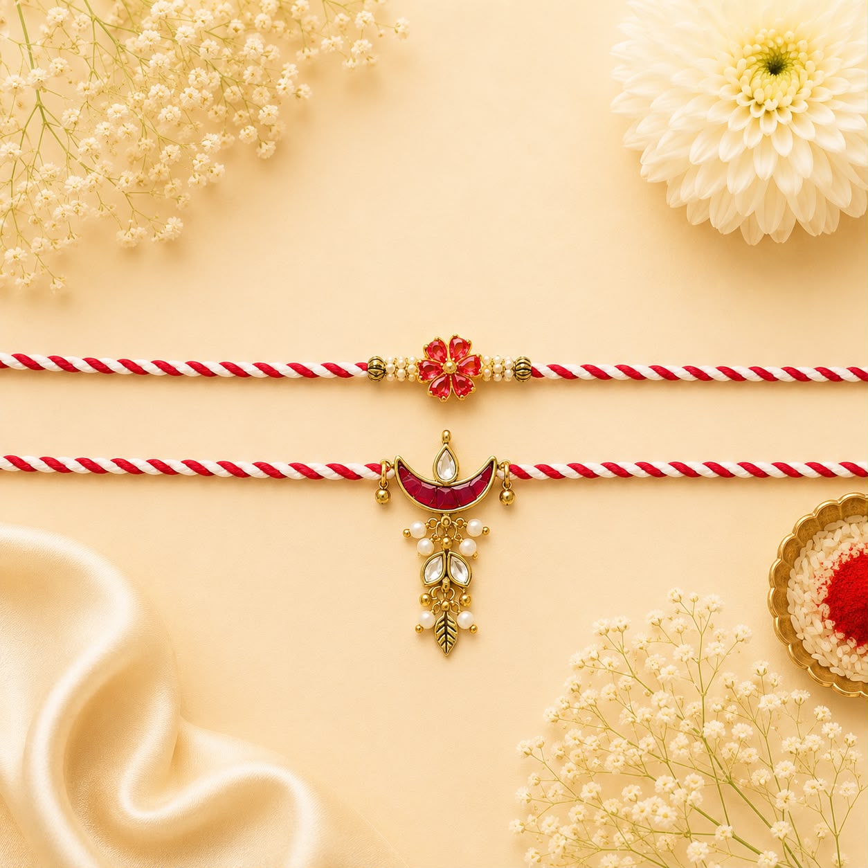 Regal Crescent Couple Rakhi - Dark pink shade