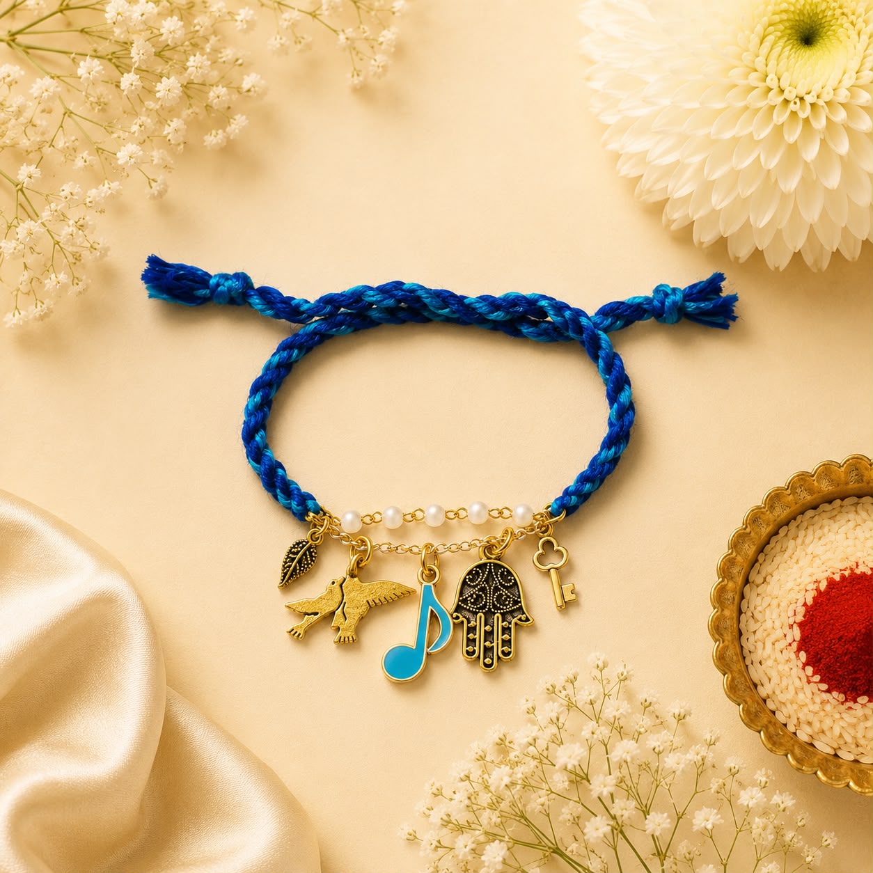 Mystic Charm Hamsa Rakhi – Royal Blue