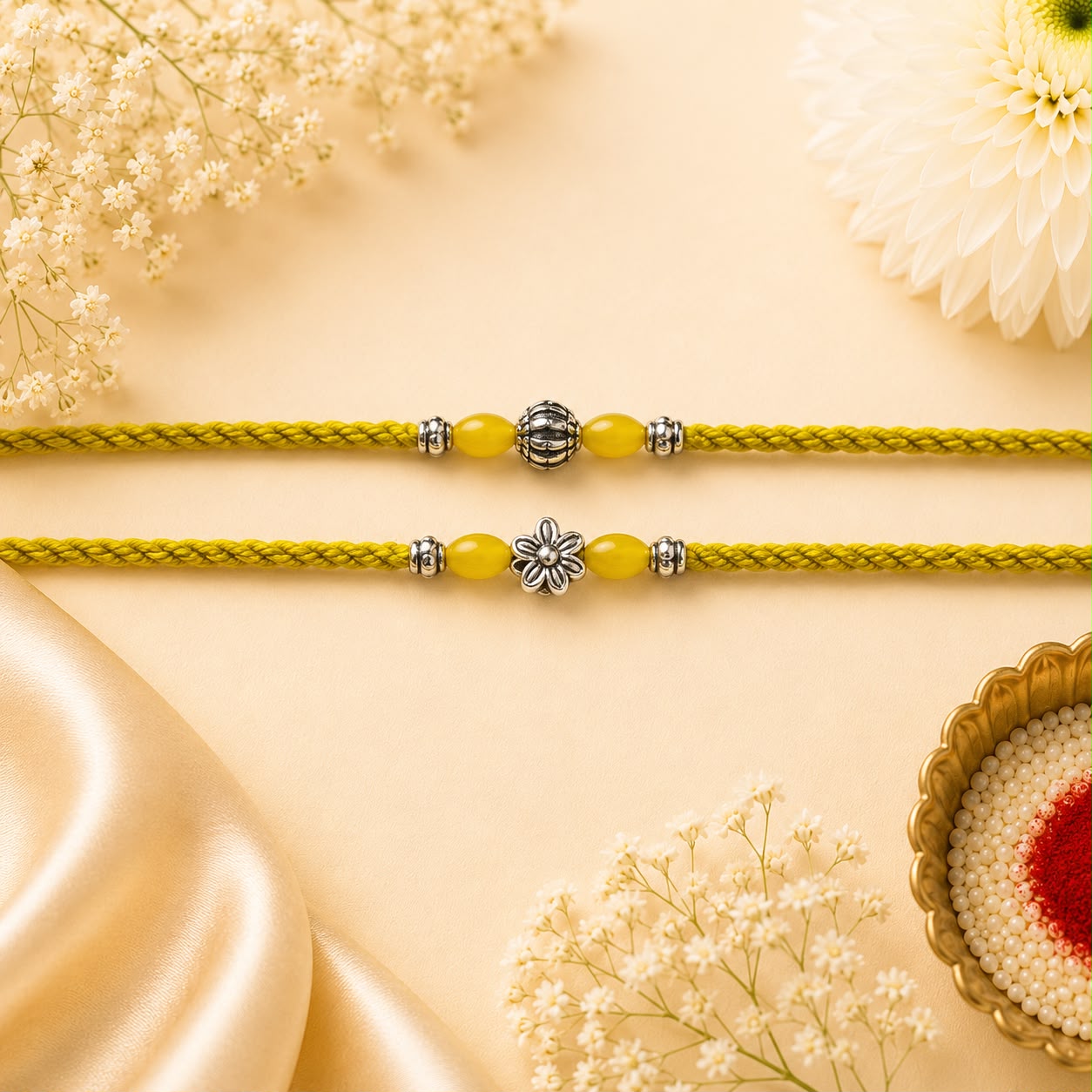 Yellow Dual Design Rakhi Set