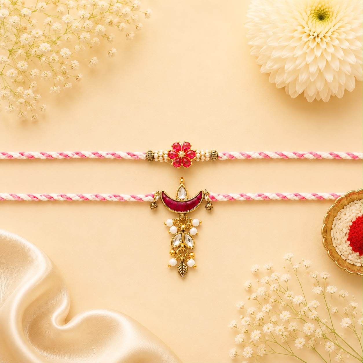 Regal Crescent Couple Rakhi - light pink shade