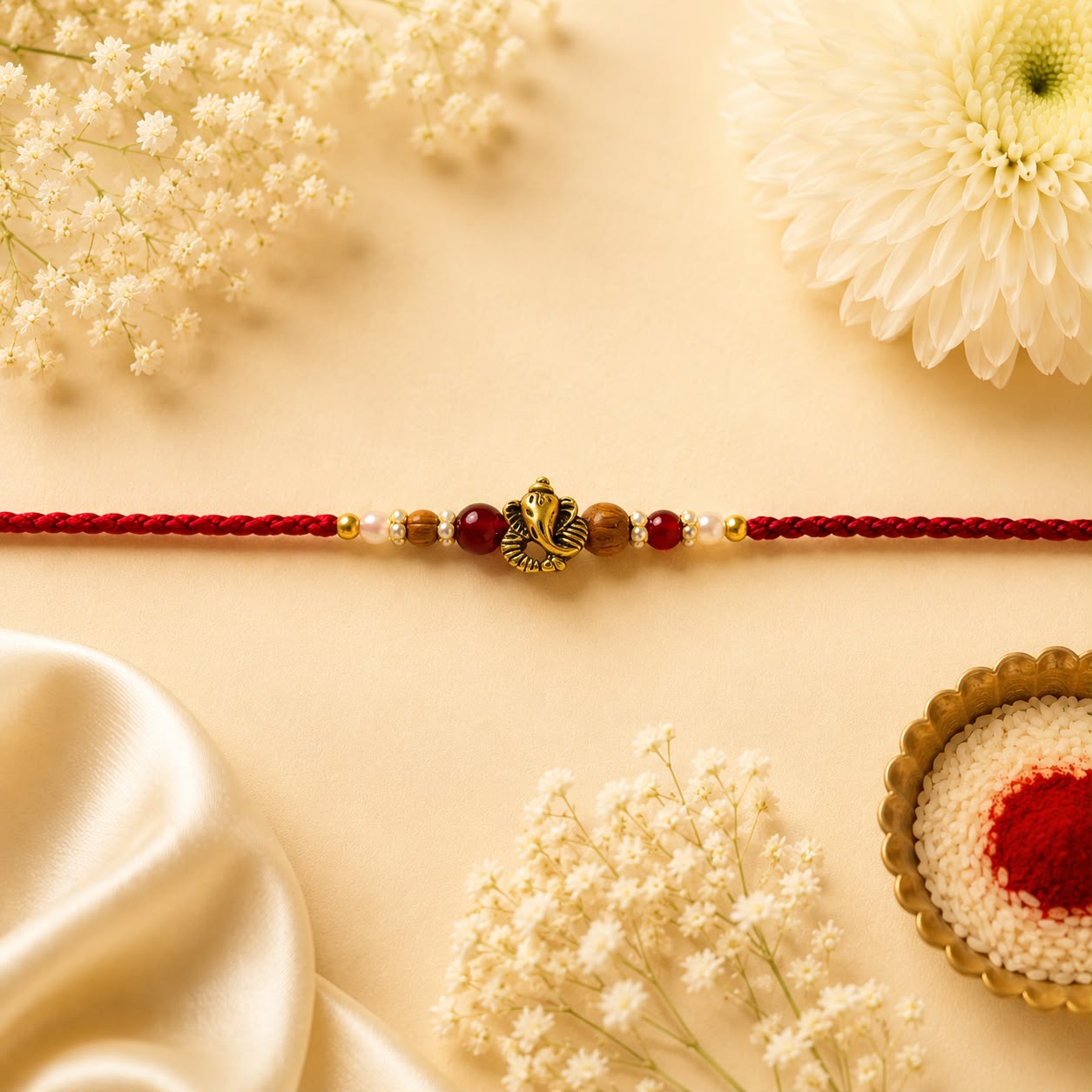 Divine Ganesha Bead Rakhi – Red