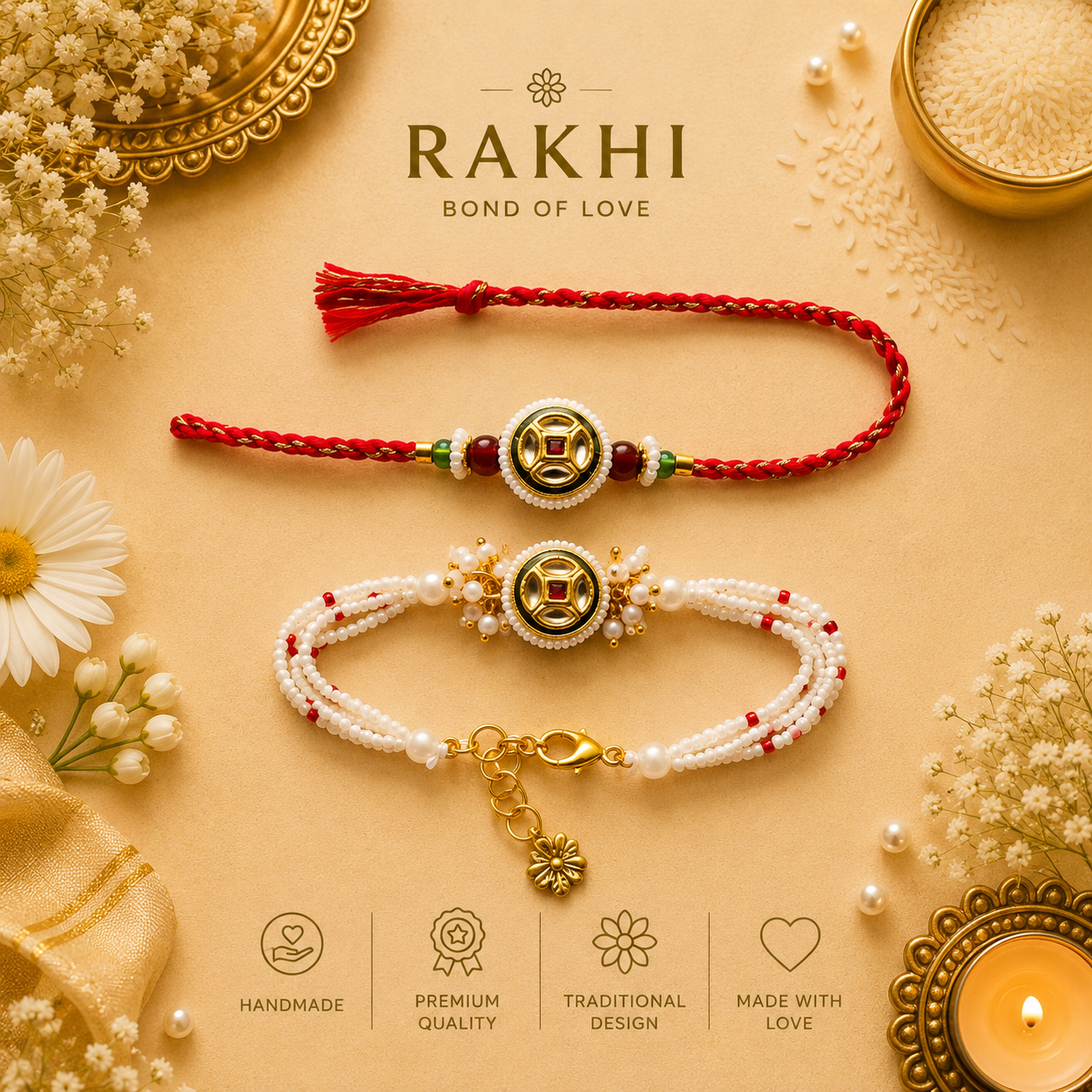 Classic Kundan Couple Rakhi