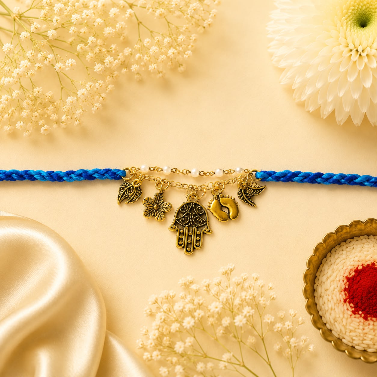 Blue Charm Hamsa Rakhi