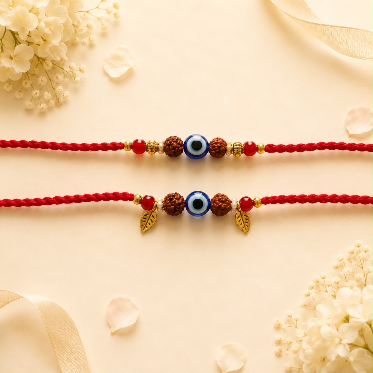 Evil eye Rudraksha couple rakhi set