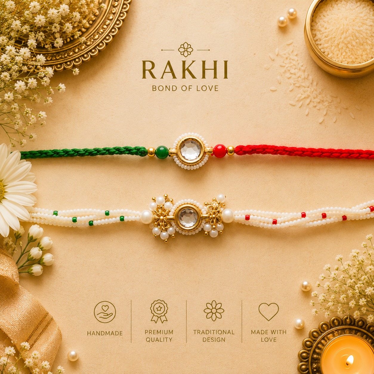 Crystal Pearl Couple Rakhi