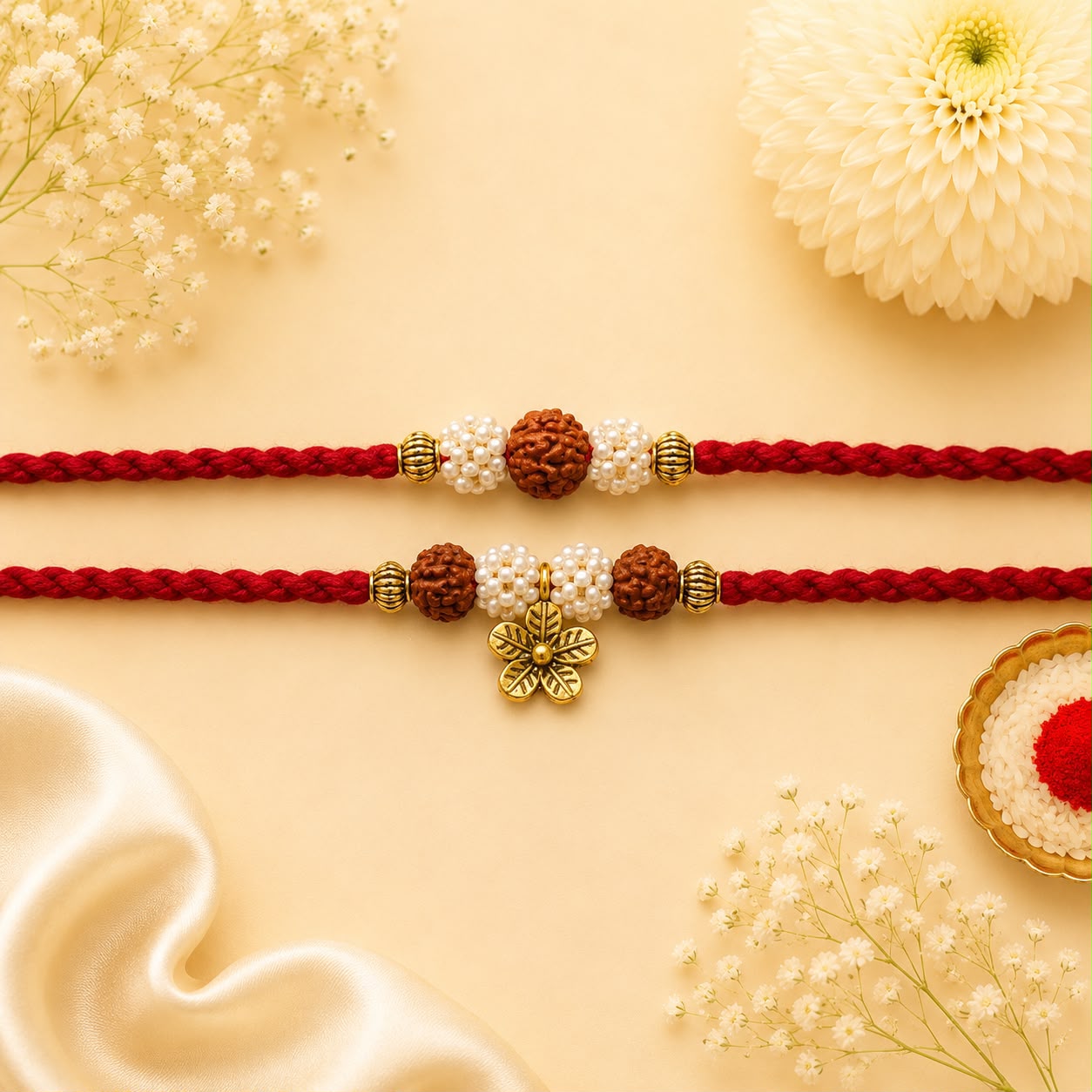 Rudraksha & Pearl Rakhi Set
