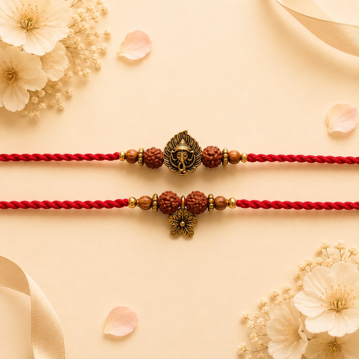 Leaf Ganesha - Fower bhai bhabhi Rakhi set