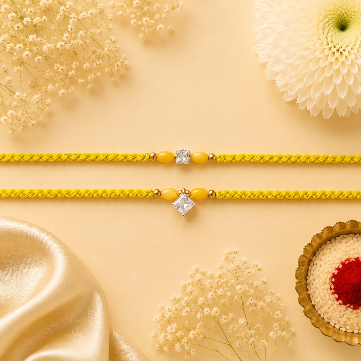 Crystal Elegance Rakhi Set – Yellow