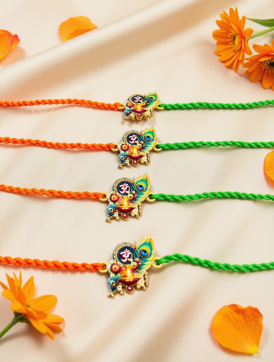 Om Kalash & Peacock Feather Rakhi