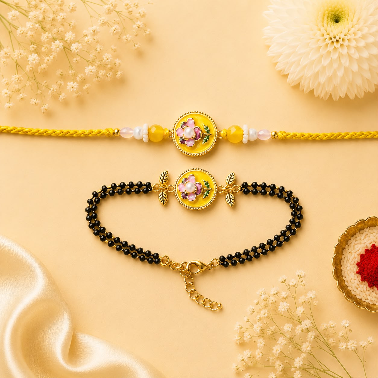 Golden Bloosm Mangalsurta Couple Rakhi