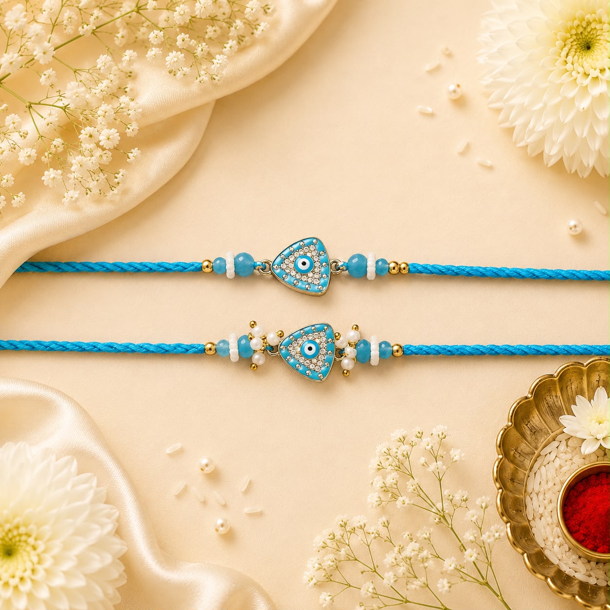Blue Evil Eye Rakhi Set