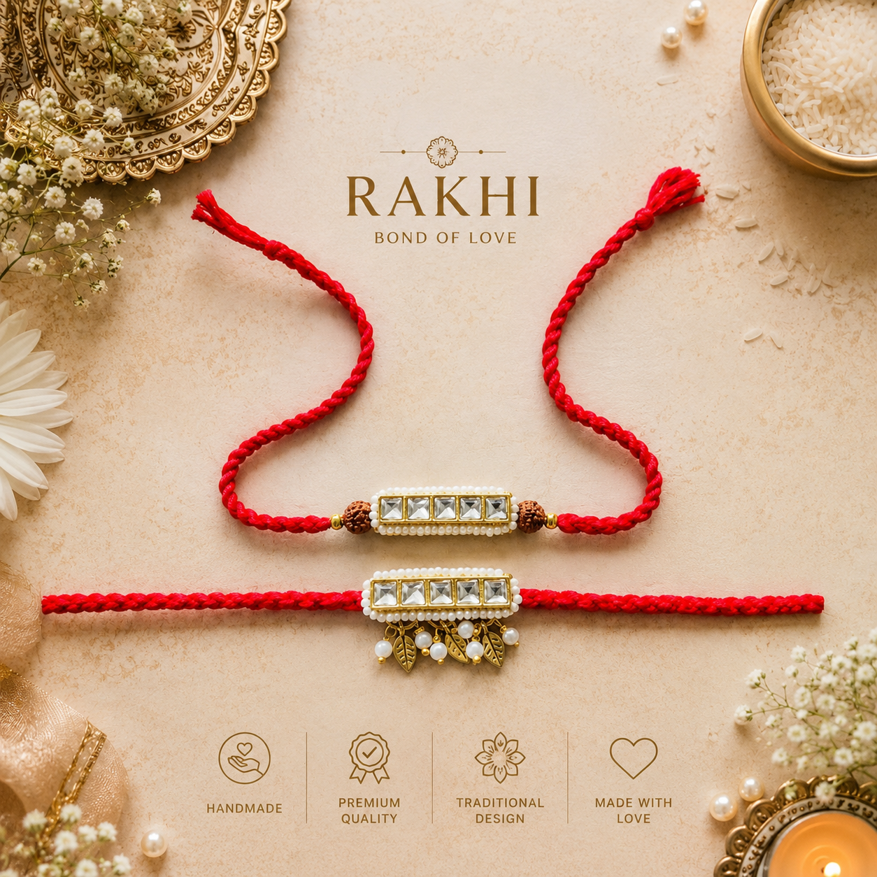 Royal Kundan Couple Rakhi
