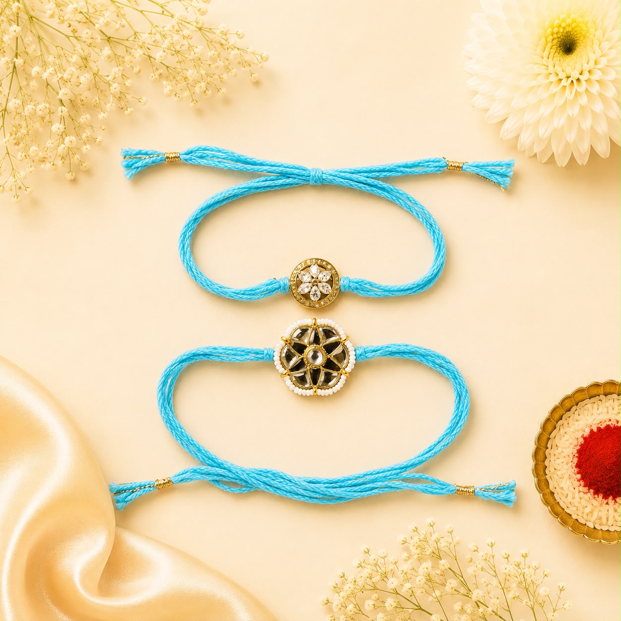Blossom Kundan Couple Rakhi