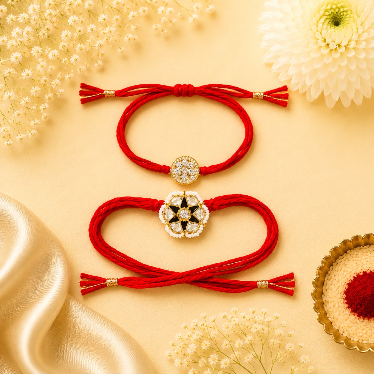 Floral Stone Rakhi Set – Red