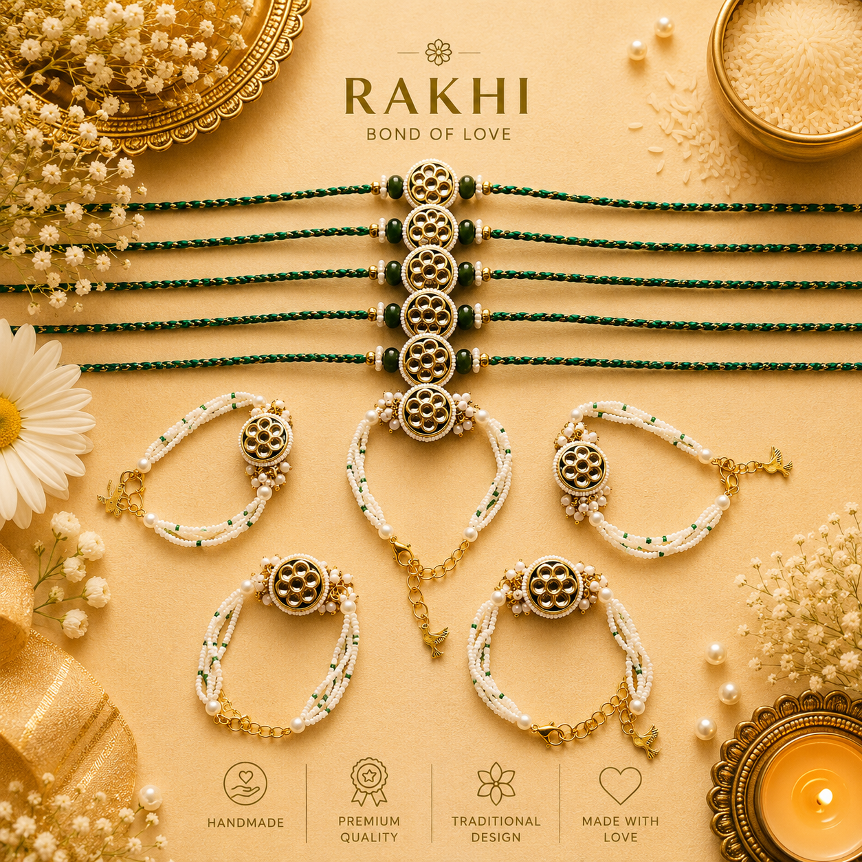 Floral Pearl Rakhi & Breclet gallery