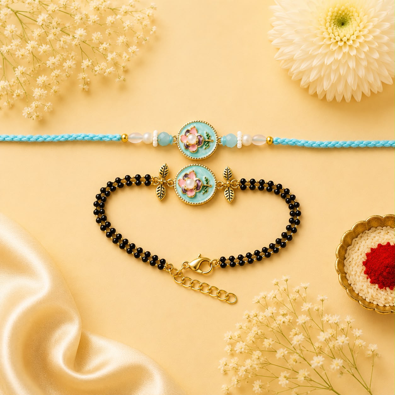 Floral Mangalsurta Couple Rakhi